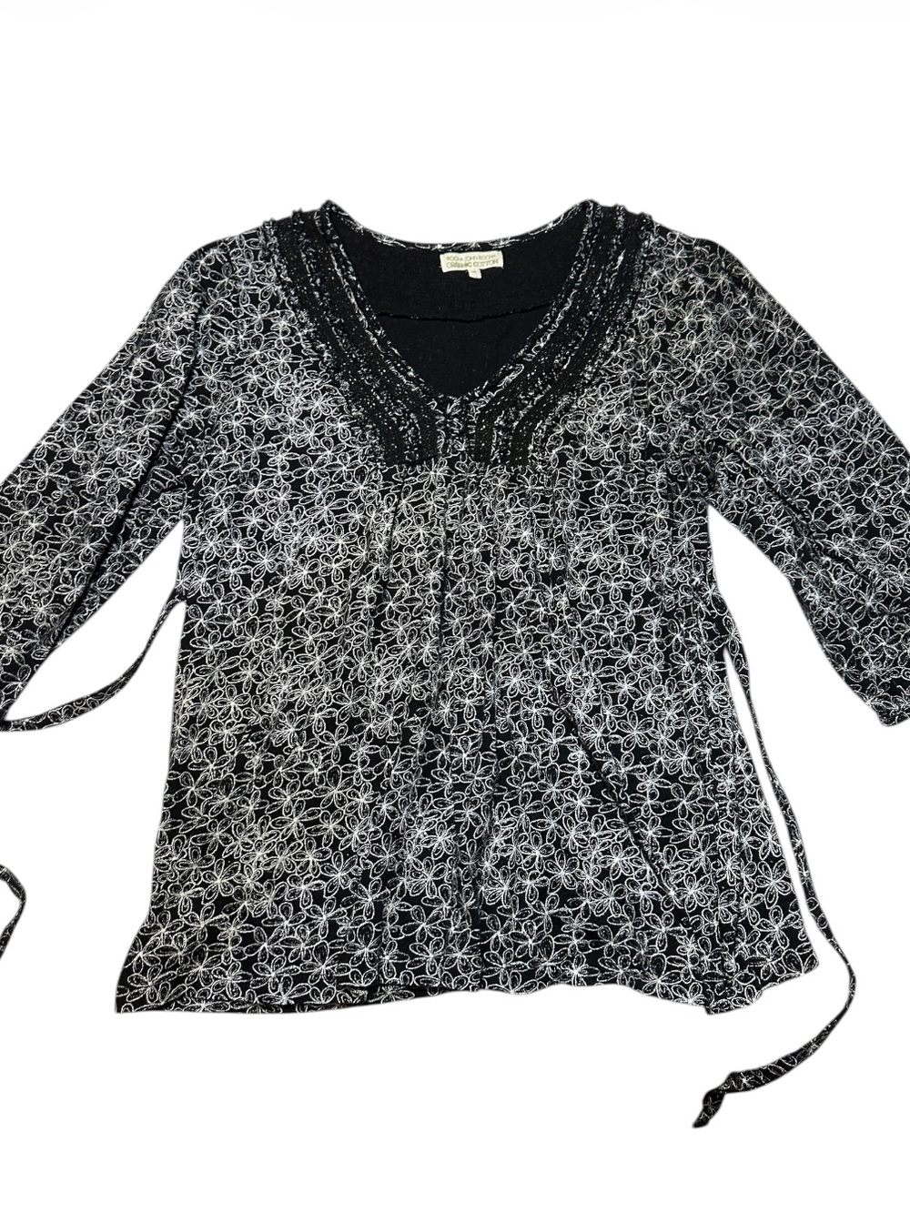Rocha John Rocha 100% Organic Cotton Floral Tunic Top Black White 18 Debenhams